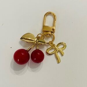 Y2K Red Cherry Keychain with Bow Detail